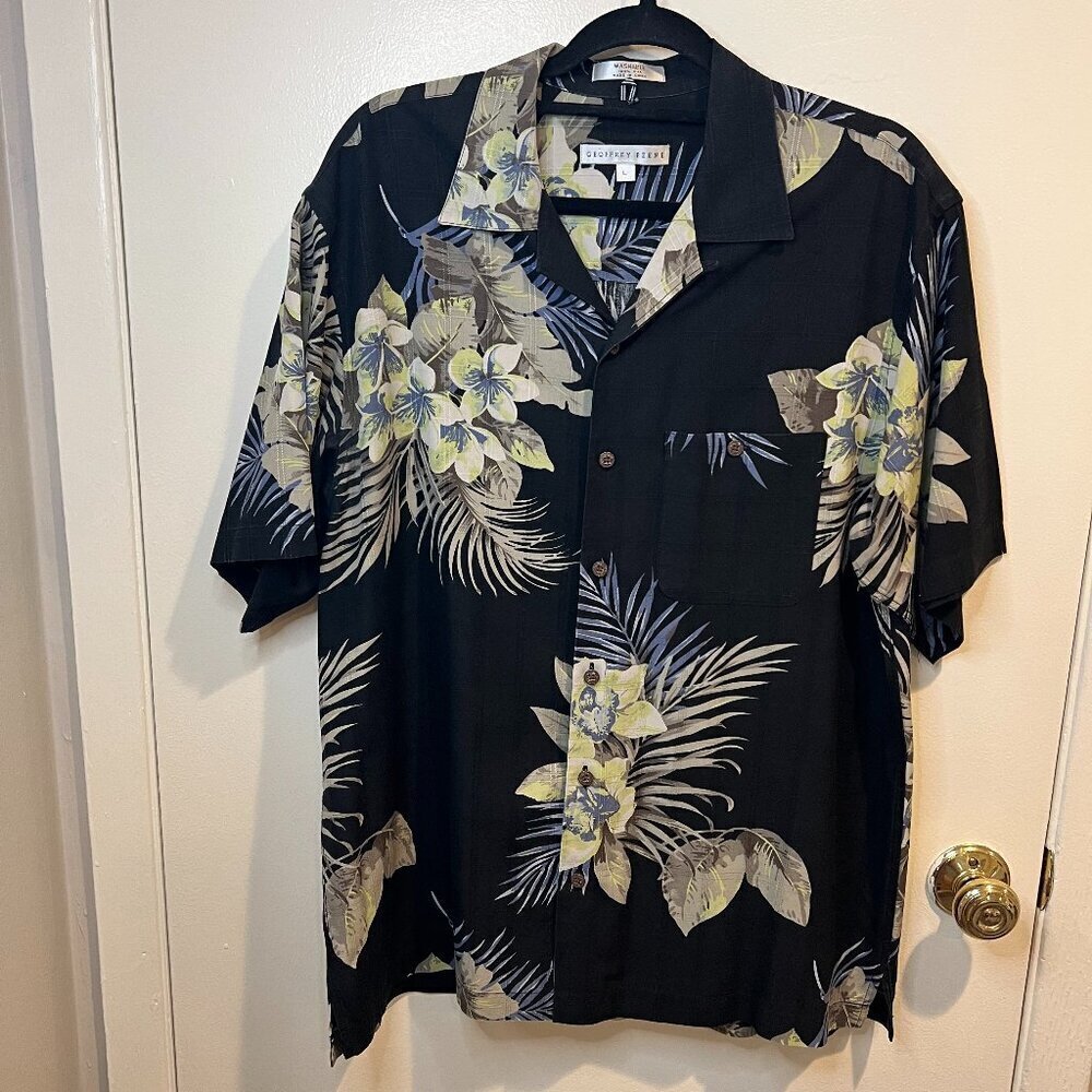 Geoffrey Beene Men's Black Floral 100% Silk Shirt, Size Large